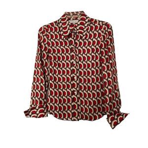 Trina Turk Women's Silk Button-Up Blouse Size P Multicolor Geometric Casual Fall
